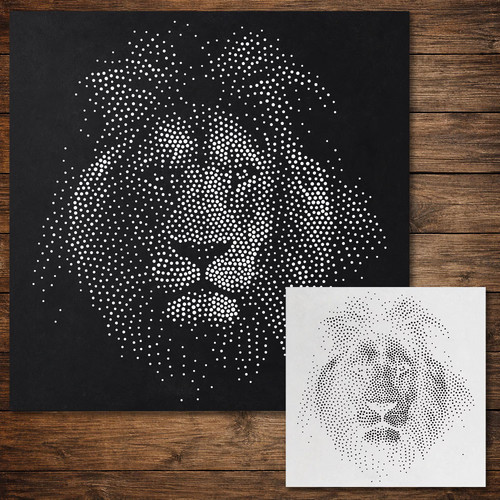 Lion stipple art stencil - stipple, |