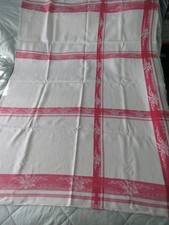 Vintage French Parisian Monogramed Red White Cotton Tablecloth 232cm x 158cm.