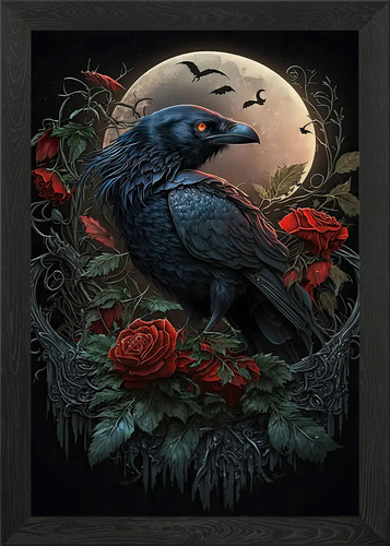 Raven crow framed - framed, wall