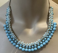 Vintage Turquoise glass Beaded Fringe Necklace Unsigned Miriam Haskell
