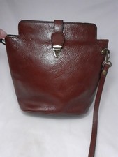 *VINTAGE BROWN LEATHER* bag Bucket Style Clip Fastening Long Strap