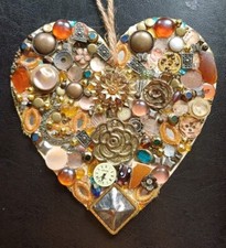 Handmade Heart Mosaic 8" Steampunk Jewellery Glass Mirror Tiles Beads