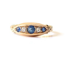 Antique 18ct Gold Sapphire & Diamond Boat Ring