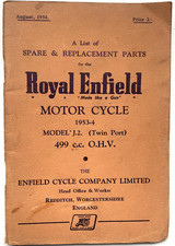 Royal Enfield J2 500cc O.H.V. Twin Port Spare & Replacement Parts Book. 1953 -4