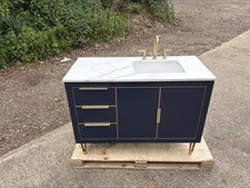 1200mm Dukes Vanity Unit with Calacatta Quartz Top - Dark Blue & Gold