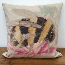 Bombini Bee Cushion Cover  Black Yellow and Pink Natural  linen Look Fabric 16"