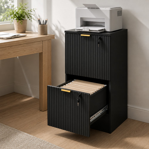 Black fluted filing cabinet - black, 2