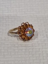 Vintage Sarah Coventry AB Amber Coloured Rhinestone Blossom Ring Size N