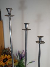 Candlestick Holders Tall Floor Metal Chrome Silver 80cm 70cm 60cm Set Of 3
