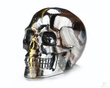 2.0" Gold Tiger Iron Eye Hand Carved Crystal Skull, Realistic, Healing