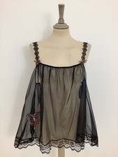 Vintage 60s sheer camisole top black swing burlesque babydoll lingerie vest #V1