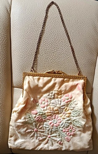 Antique cream satin - cream, floral