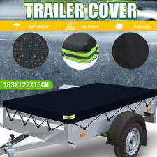 6ft x 4ft Black Heavy Duty Trailer Cover With Rubber Belt Waterproof Tie Down