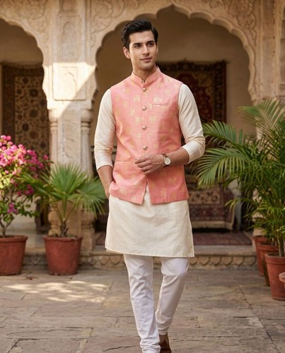 Mens silk brocade nehru jacket - silk,