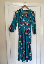 ZARA Floral patterned Teal Midi Dress Satin V neck size s uk 8