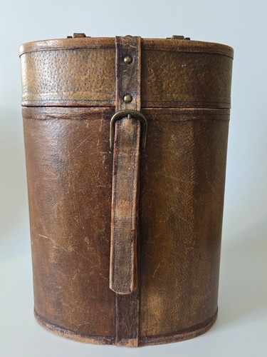 Antique leather hat box - leather,