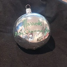 VINTAGE HARRODS MERCURY GLASS BAUBLE MERRY CHRISTMAS TREE DECORATION SILVER 1985