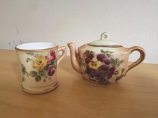 Royal Worcester Miniature Mug & Teapot Painted With Flowers. Immaculate.