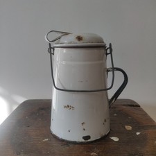 Vintage probably French small white enamel milk churn