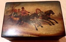 Antique Russian Troika Lacquer Box Hand Painted Vishnyakov 1885 Very Rare