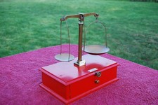 Early 20th century brass scales by Goodbrand & Co weight set by John Nesbitt