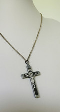 Large Vintage 2.5” Crucifix Pendant Silvertoned Cross 925 Silver 24” Chain