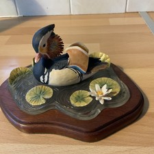 Mandarin duck on a lily pond 
