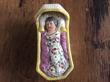 Very good antique early 19th century child's miniature pottery cradle toy