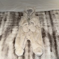 Next Baby Fluffy Pramsuit All In One Snowsuit Attached Gloves White 