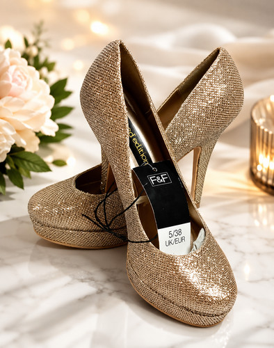 Women gold glitter shoes - glitter,