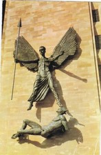 Coventry Cathedral.  Epstein Bronze Statue St Michael & Devil by Cotman. RP.