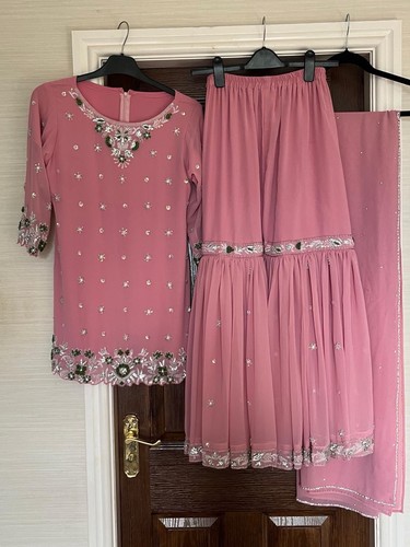 Pink gharara piece suit - pink,