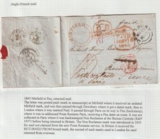 1845 YORKS DEWSBURY & UDC MIRFIELD WRAPPER TO PAU RED 'RETURNED FROM' AT LONDON