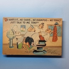 Comic Postcard C1960 Barber Chair Cut Throat Razor Steamer Curls