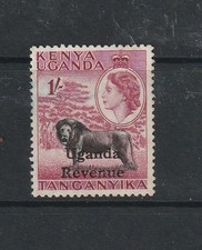 1954 Uganda Revenue Bft:143 1/- Black & Plum.  Very Fine Used.