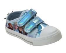 GIRLS FROZEN ELSA & ANNA BLUE CANVAS GLITTER SPORTS TRAINERS SHOES UK SIZE 7-2