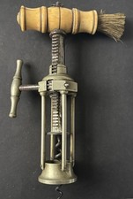 Excellent Antique c19th Four Pillar Kings Rack & Pinion Corkscrew With Brush