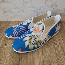 Flossy Blue Floral Slip On Canvas Shoe Pump Plimsoll EU38 BN Comfort Rubber Sole