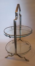 Art Deco Chrome Cake Stand, 2 tier chrome & glass