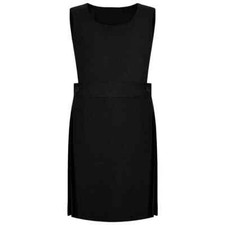 Kids Girls School Uniform Bib Pinafore Two Button Pleated Sides Wrap Over Dress