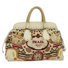 PRADA Hand Bag Canvas Beige