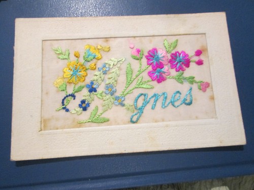 Embroidered silk postcard - silk,