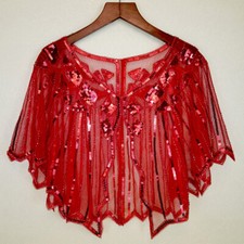 Vintage Gold Women 1920s Shawl Wraps Sequin Evening Cape Bridal Bolero Flapper `