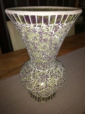 Large Mosaic Vase Purple, Green & White