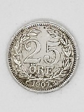 1907 Silver Swedish 25 ORE Coin. Beautiful Condition.