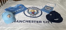 Manchester City Football shirt, Baseball Hat , Bucket Hat, Scarf, Flag.