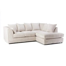 Cream Corner Jumbo Cord Couch L shape 4 5 6 Settee Right Hand Sofa + Footstool