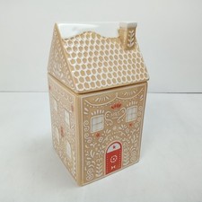 M&S Ceramic Gingerbread House Cookie Jar Biscuit Barrel Christmas Decor 9 " High