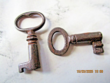 ANTIQUE HOLLOW ( 2 ) BARREL KEYS,CABINET LOCK BOX, SKELETON ,  RUSTY