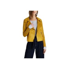 NEW River Island Mustard Soft Faux Suede Biker Jacket 8 Waterfall Draped Trench